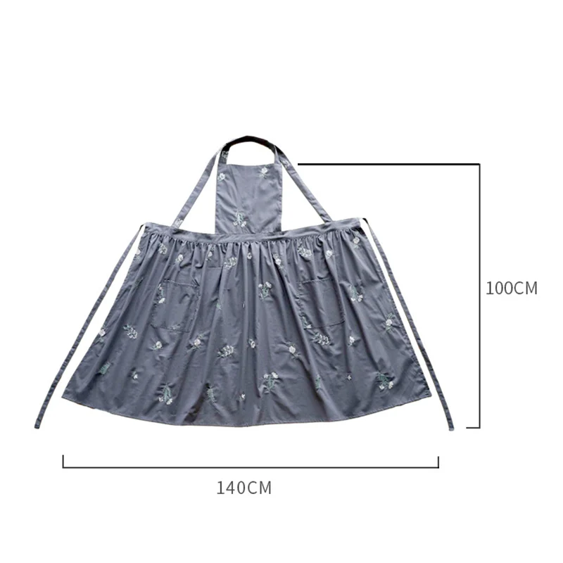 Vintage Pleated Skirt Apron Cross Back Women Hairdresser Garden Overalls Bib Kitchen Cooking Florist Pinafore Dress With Pocket