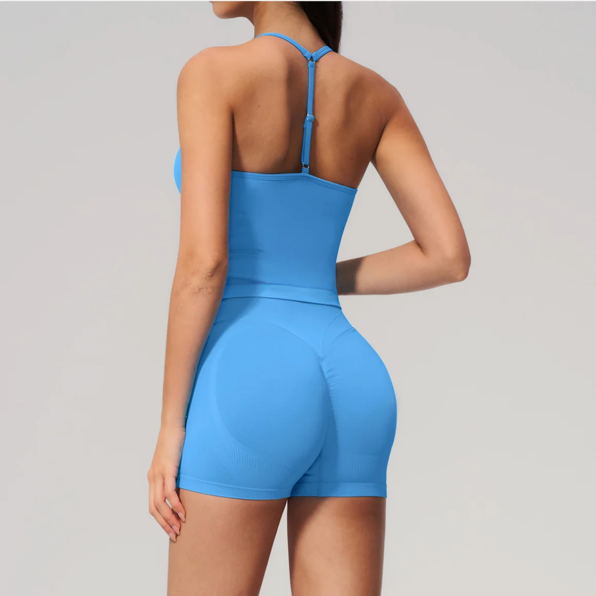 Women Seamless High Waist Yoga set Single Strap Back Tank Top Hip Lift Shorts 2026 Gym Active Wear Summer