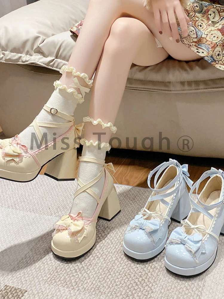 Dolce Vintage Mary Janes Scarpe da donna con fibbia a cuore Lolita Kawaii Scarpe con plateau Femminili Bow-nodo Scarpe firmate carine 2024 Estate