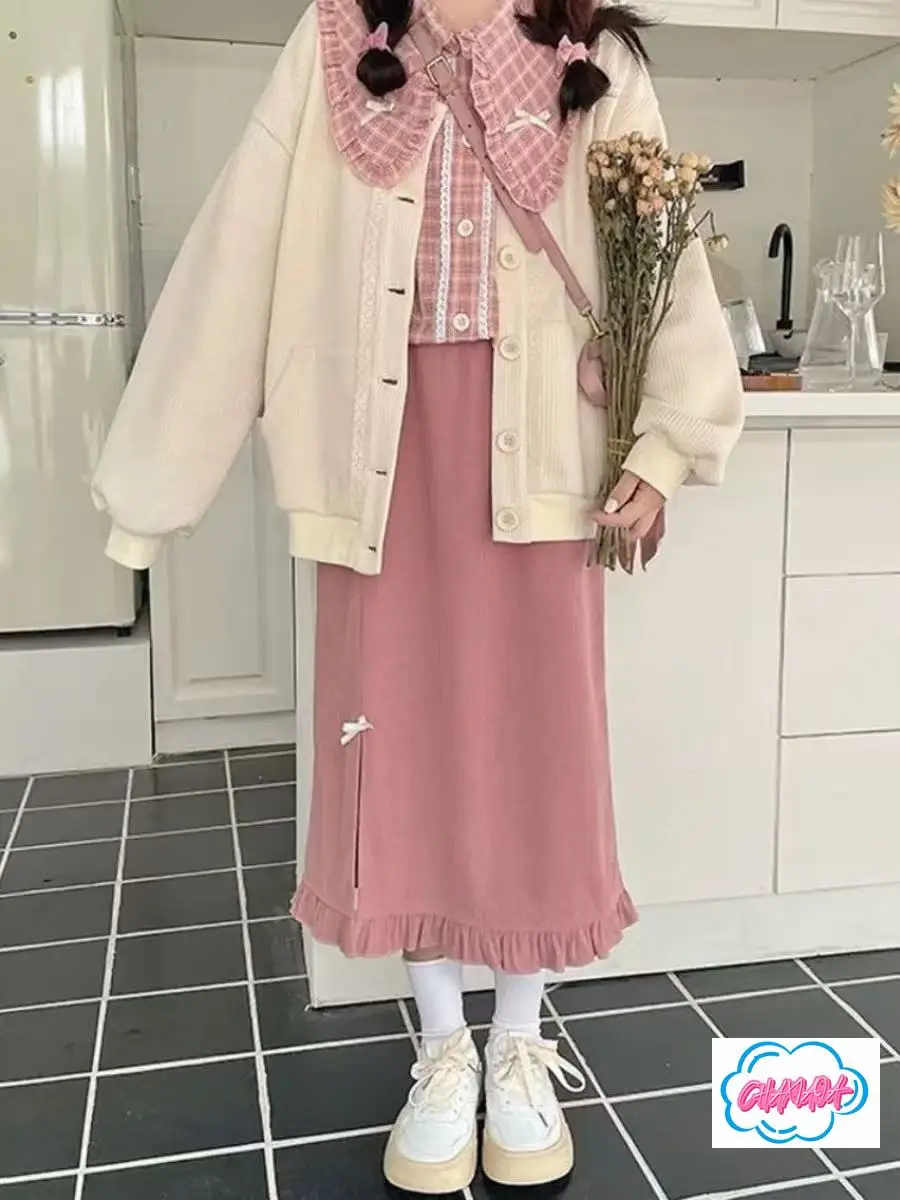 اليابانية الخريف والشتاء فتاة ناعمة جديدة الرجعية سروال قصير عالية الخصر انقسام تصميم الشعور تنوعا فضفاضة المتوسطة والطويلة تنورة