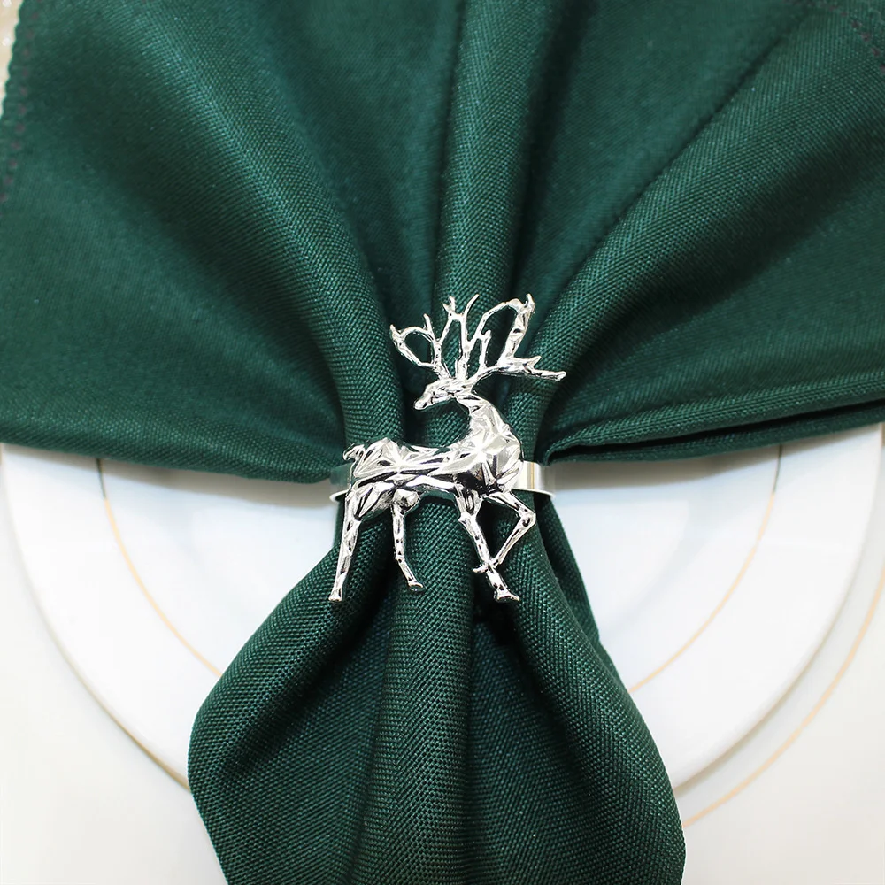 6Pcs Christmas Deer Napkin Rings Xmas Snowfalke Napkin Ring Holders Reindeer Napkin Buckle for Christmas Party Wedding Decor