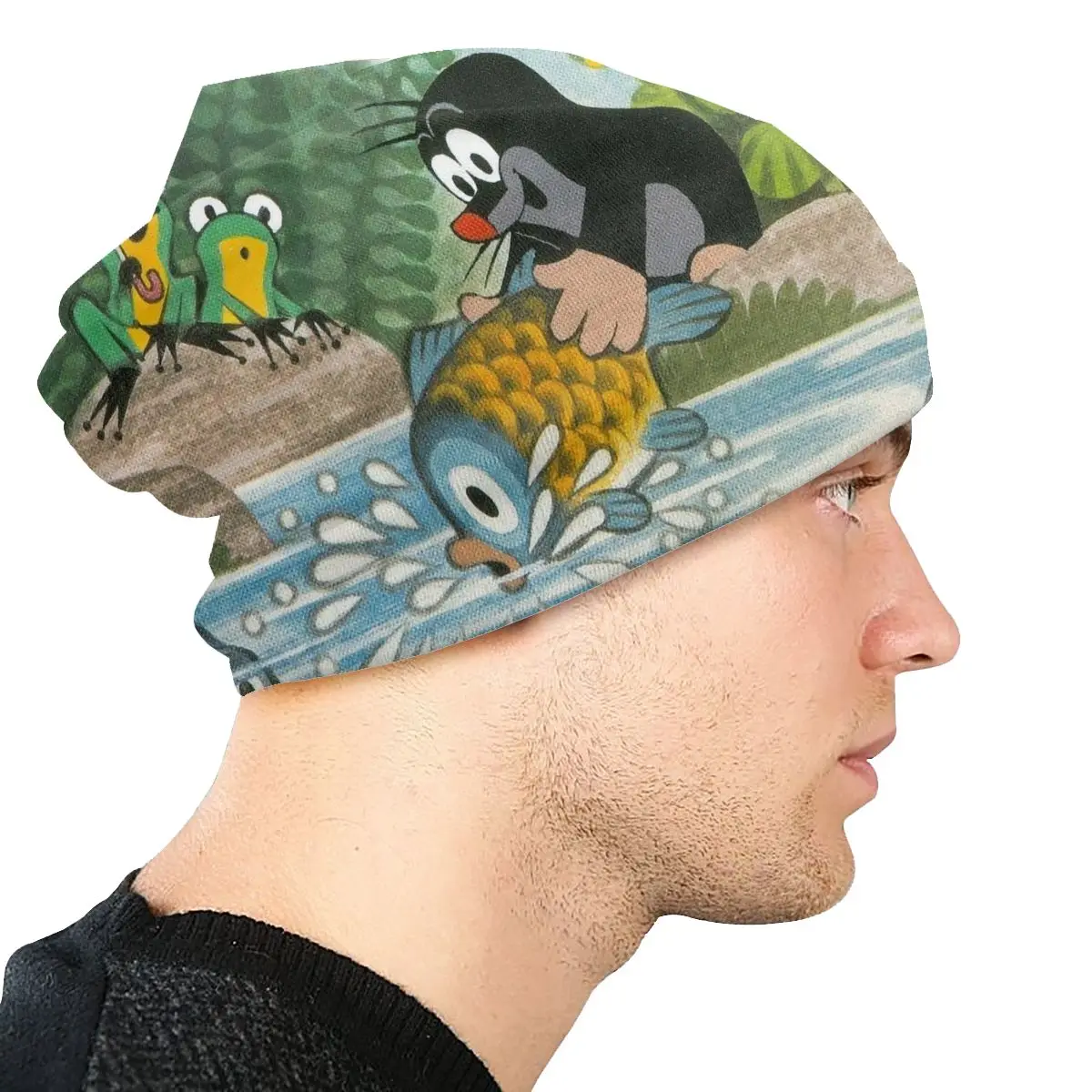 للجنسين طبقة مزدوجة غطاء محرك السيارة قبعة ، الضفدع الأسماك ، Krtek الكرتون ، قبعات رقيقة يندبروف ، قبعات تنفس #4