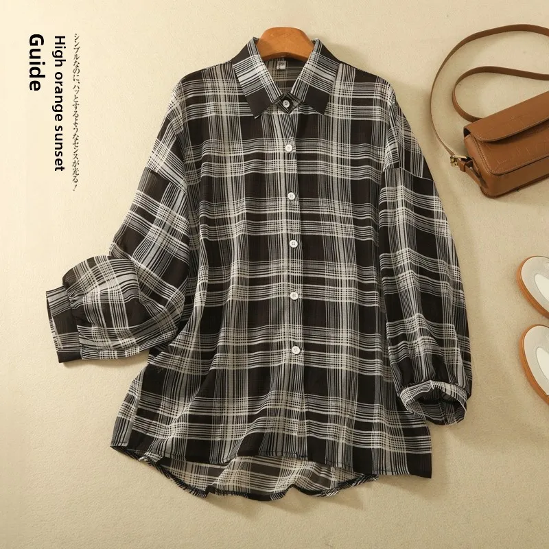 

Женская верхняя одежда больших размеров для весны, лета и осени, пляжная, с защитой от солнца, в клетку, скрывающая живот, повседневная, модная, художественная, стильная