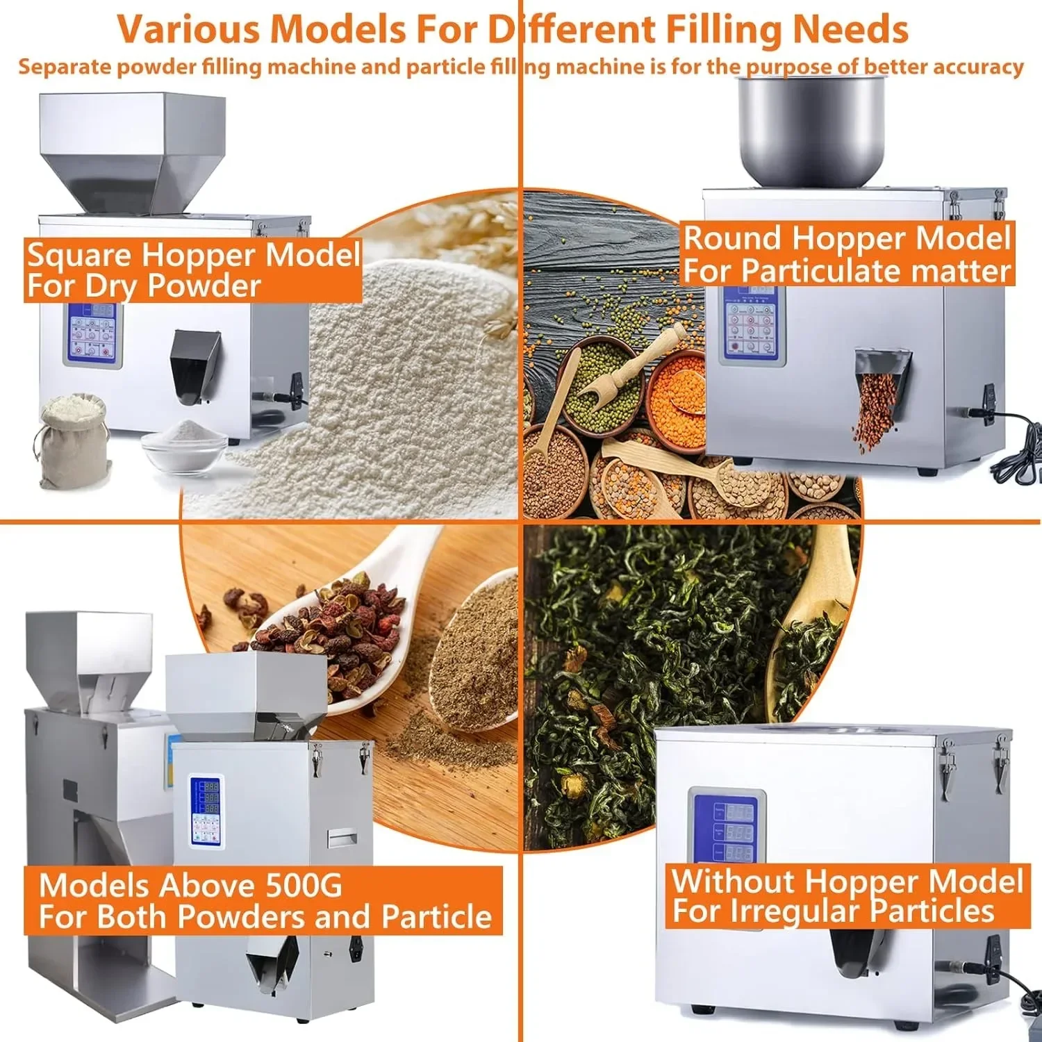 Powder Filling Machine Particle Filling Machine Automatic Powder Particle Dispenser for Flour Beans Glitter Filler 1-99/200/500G