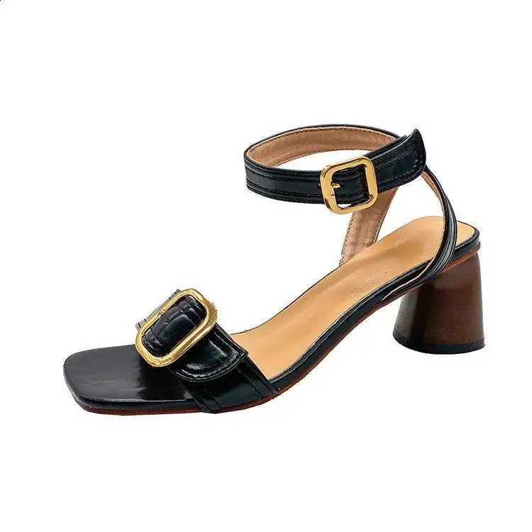 Scarpe Comfort per le donne sandalo femminile 2024 estate Open Toe Med Block Heels cinturino con fibbia ragazze Low New Peep Fashion Square Medium