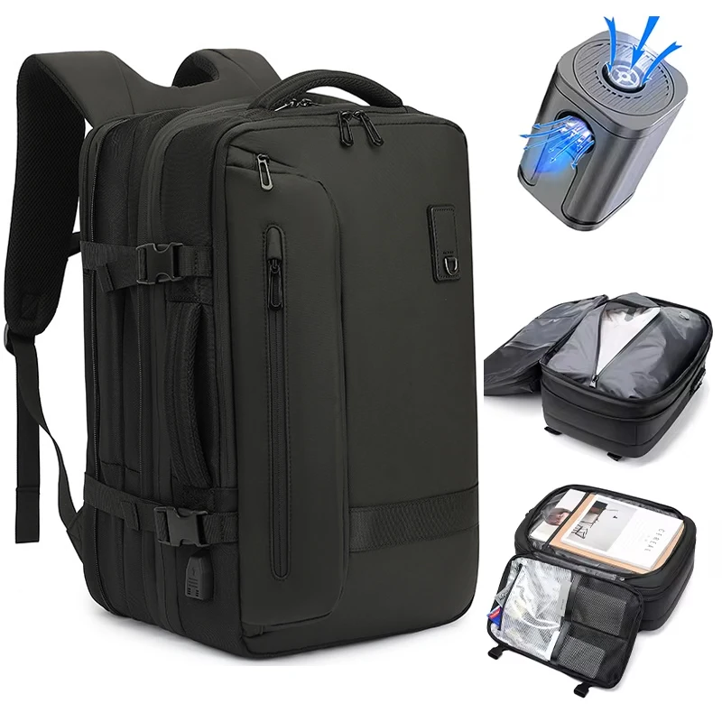 60L Expandable Vacuum Compression Backpack with Electric Vacuum Pump Water Resistant and Anti Theft Space Saver Bags for Travel