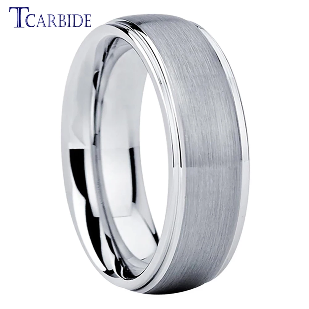 Dropshipping 6mm 8mm Original Color Tungsten Carbide Ring Classic Wedding Band For Men Women Domed Stepped Brushed Finish