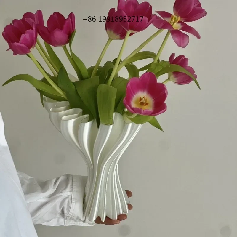 3D Stereoscopic Printing Artistic Vase White Modern Simple Luxury Nordic Living Room Vases Creative Interior Decoration JJ660