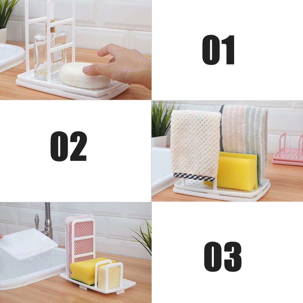 

Drain Rack Rag Storage Kitchen Holder for Sponge Shelf Sink Towel Plastic Organizer Draining White Dishcloth