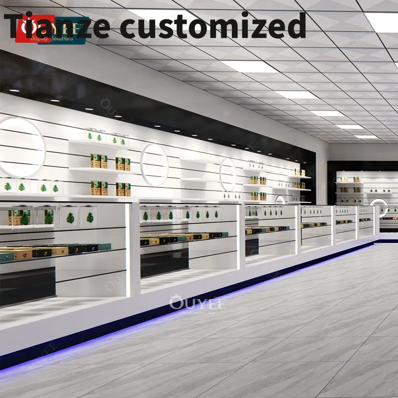 Customized-Factory Manufacturing Led Showcase Light Glasses Wall Display Shelves Show Cases Smoke Shops