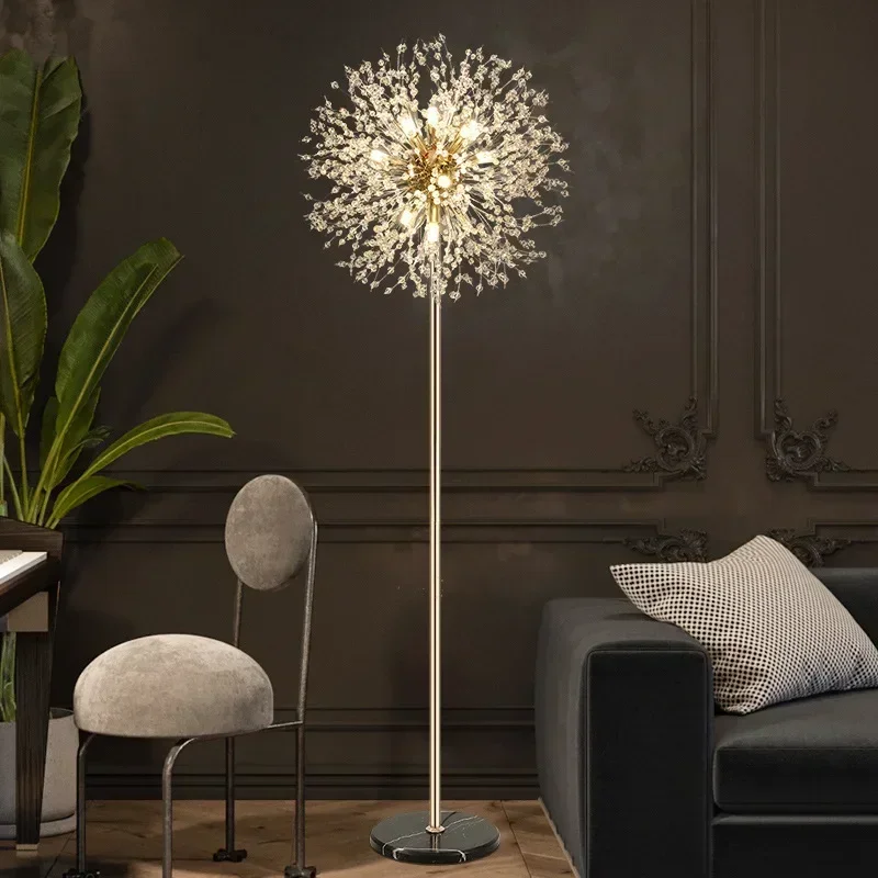 Nordic Wind Net Red Dandelion Crystal Floor Lamp Living Room Guest House Vertical Light Bedroom Bedside Shop Chandelier