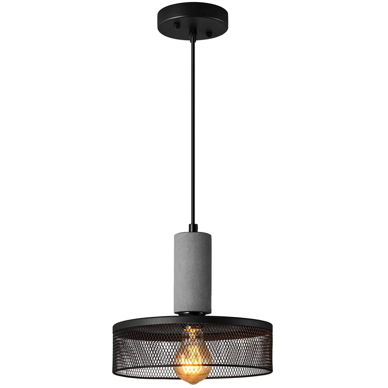 

Pendant Light with Concrete and Black Metal Linear Modern Industrial Hanging Cement Pendant Lighting Kitchen Island for Bedroom