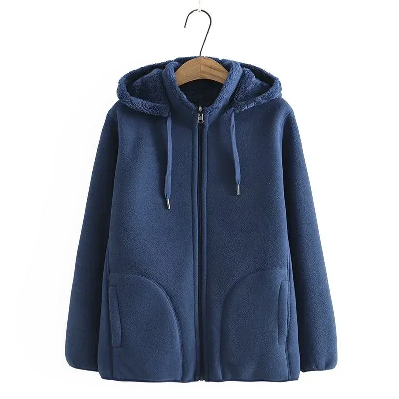 2023 Thicken Winter Sweatshirts Hoodies Jacket Women Polar Fleece Coats Zipper-up Casual Tops Middle-age Female Warm Overcoat