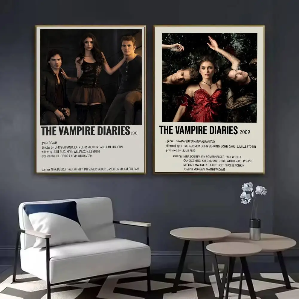 The V-Vampire Diaries Movie Poster Waterproof Sticky Wall Art Print For Bedroom Living Room Hallway Bar Home Decor
