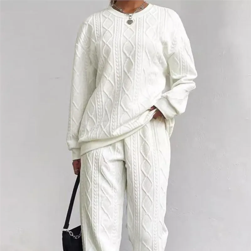 

Casual Two Piece Set Women Full Winter Long Sleeve O Neck Sweatshirt Pullover + Pants Outfit Female Lady Loose Sportswear Suits