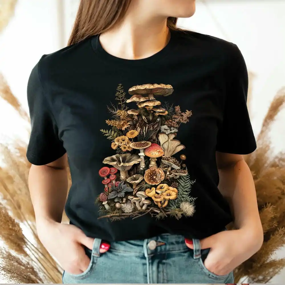 Goblincore Mushroom Comfort Shirts Nature Lover Plant Lover Dark Cottagecore Aesthetic Shirt Casual Daily Y2K Top Streetwear