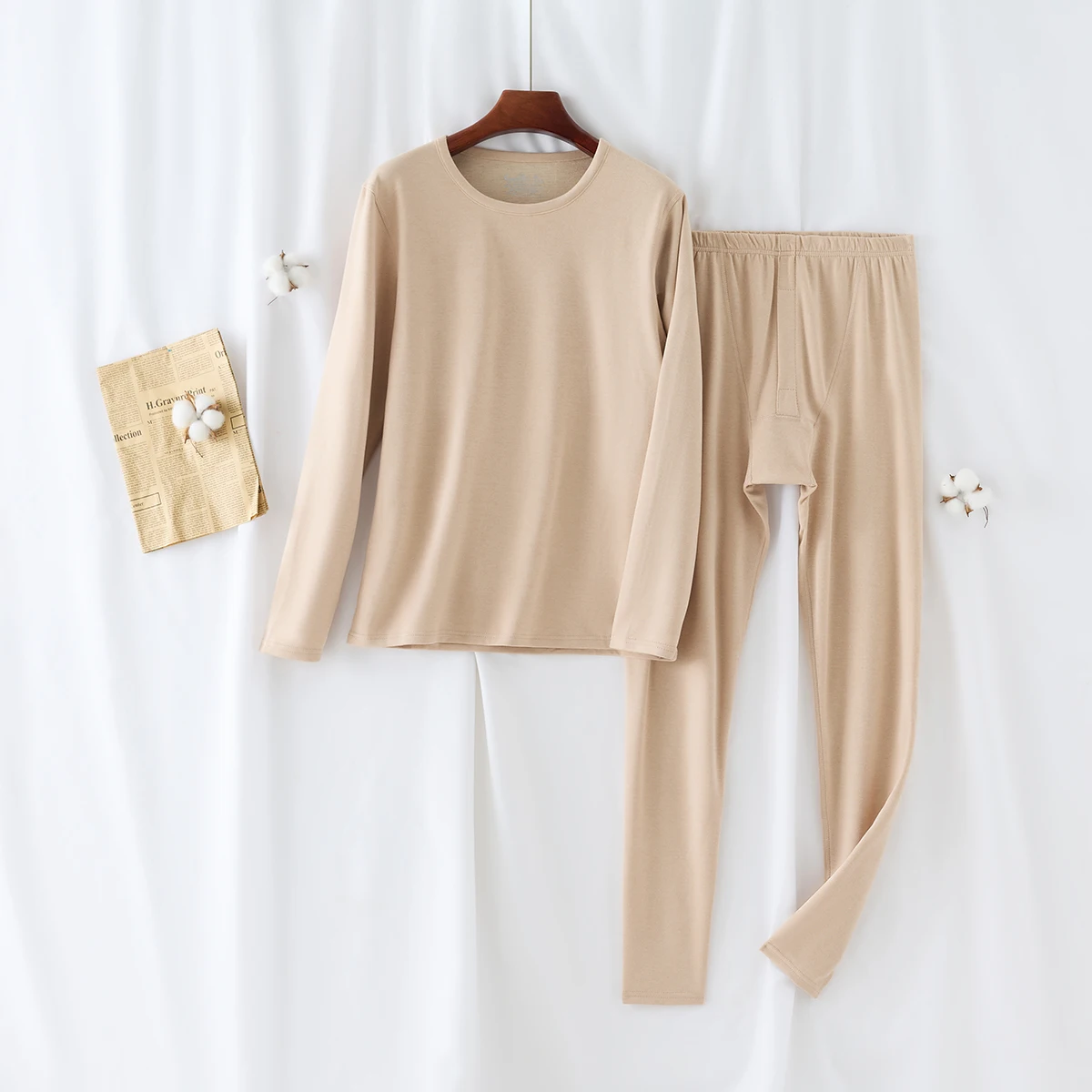 

[Азиатский код] Шелковое кашемировое термобелье, мужское термобелье с круглым вырезом, теплый толстый зимний костюм Long Johns