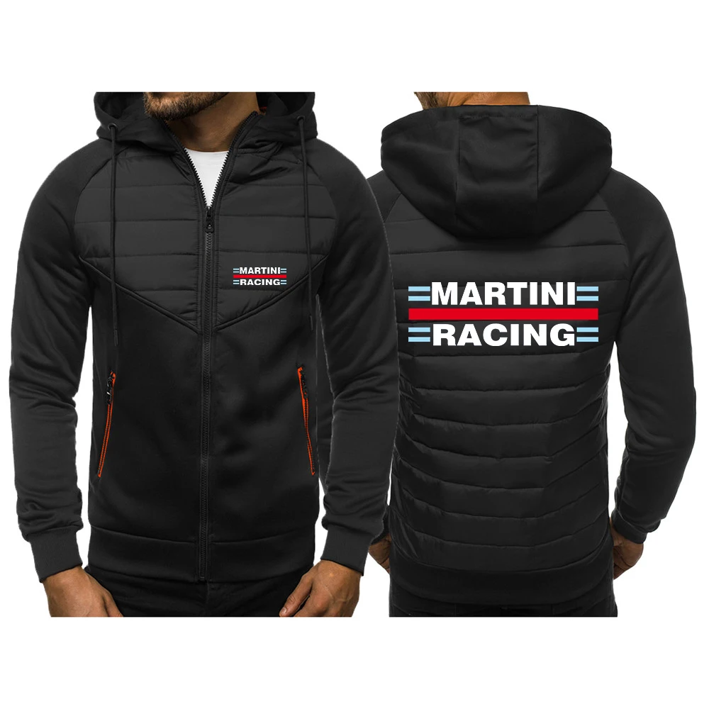 

2023 New Spring Autumn Fashion Martini Racing Logo Print Zip Warm Splicing Cotton Outerwear Men's Comfortable Thin Padded Jacket