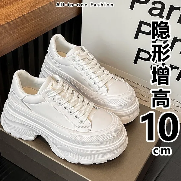 Thick soled sponge cake shoes women's shoes 2026 spring new 8CM invisible inner height increasing white shoes