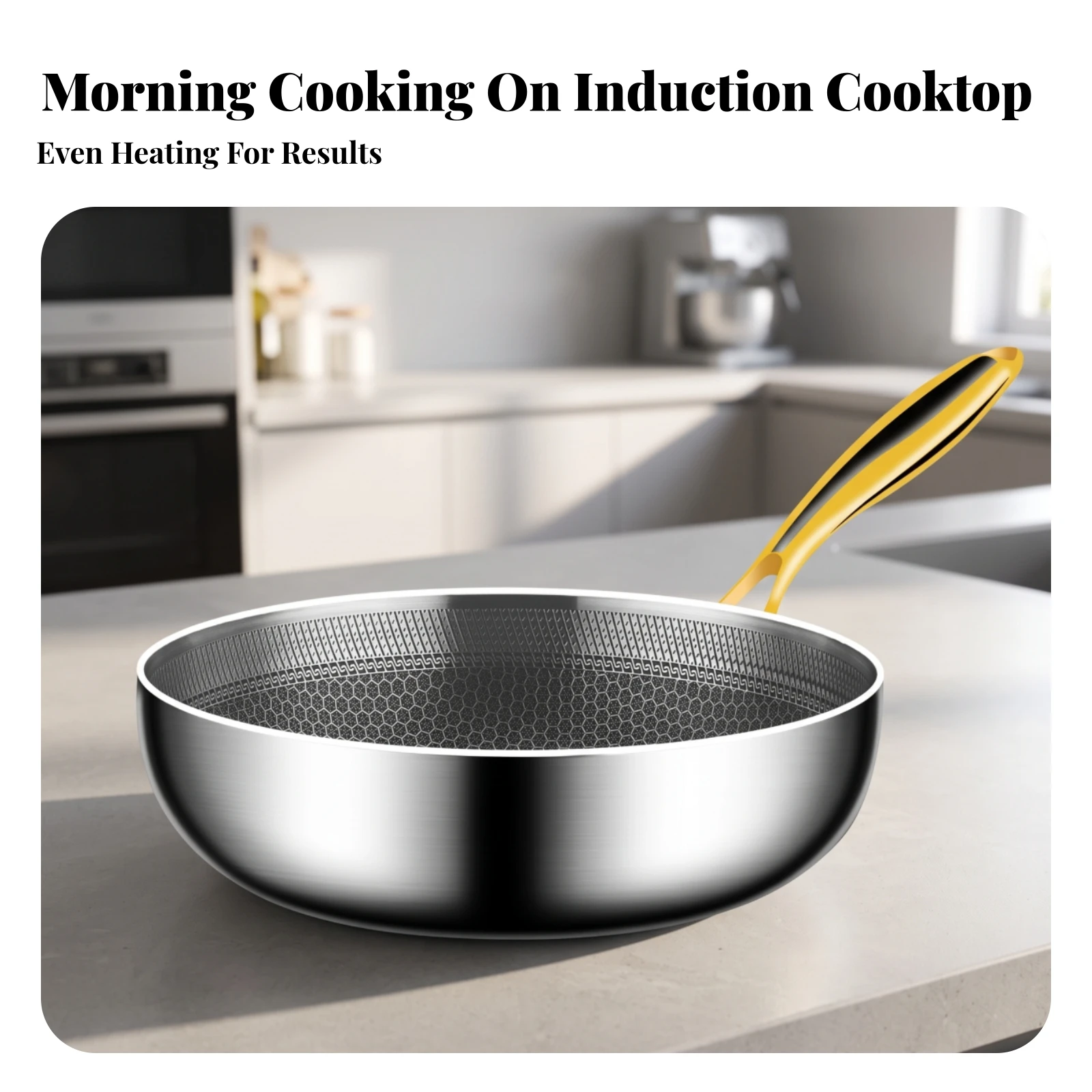 Stainless Steel Frying Pan Induction Compatible Honeycomb Frying Pan Flat Bottom Skillet Hybrid Nonstick Cookware All Cooktops