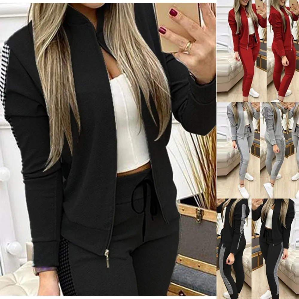 

Autumn Winter Women Jogger Set Zipper Jacket + Long Pants Sports Suit Women Sweatsuit Set Tracksuit Joggers Two Piece Pants Set