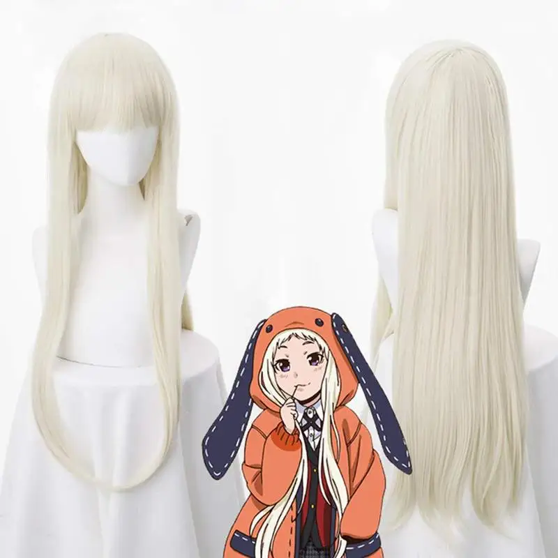 欧米風のホーセン・ツネムナ・ルナのコスプレアニメウィッグ、ミルキーな金色、ストレートな前髪付きのロングヘア