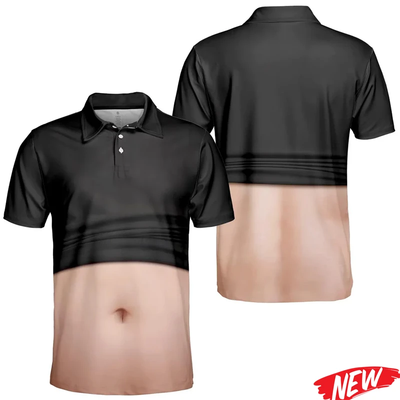 Funny New Men's Belly Pattern Polo Shirt Muscle Body Graphic Short Sleeve Novelty Beer Belly Polo Shirts For Dad Husband Gift