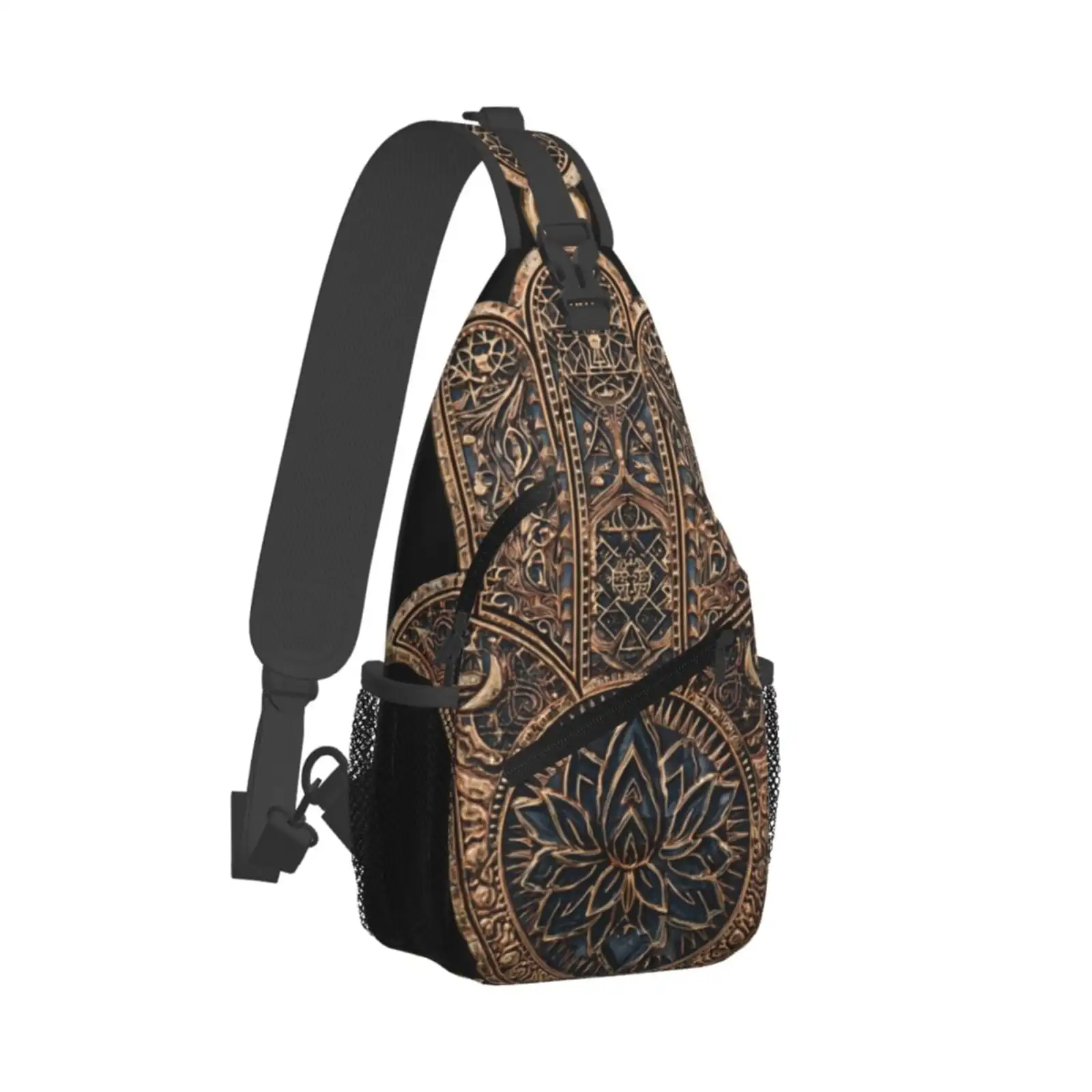 Gold Hamsa Hand Men's Crossbody Chest Bag – Durable Polyester Sling Pack With Adjustable Strap | Multi-Pocket Travel