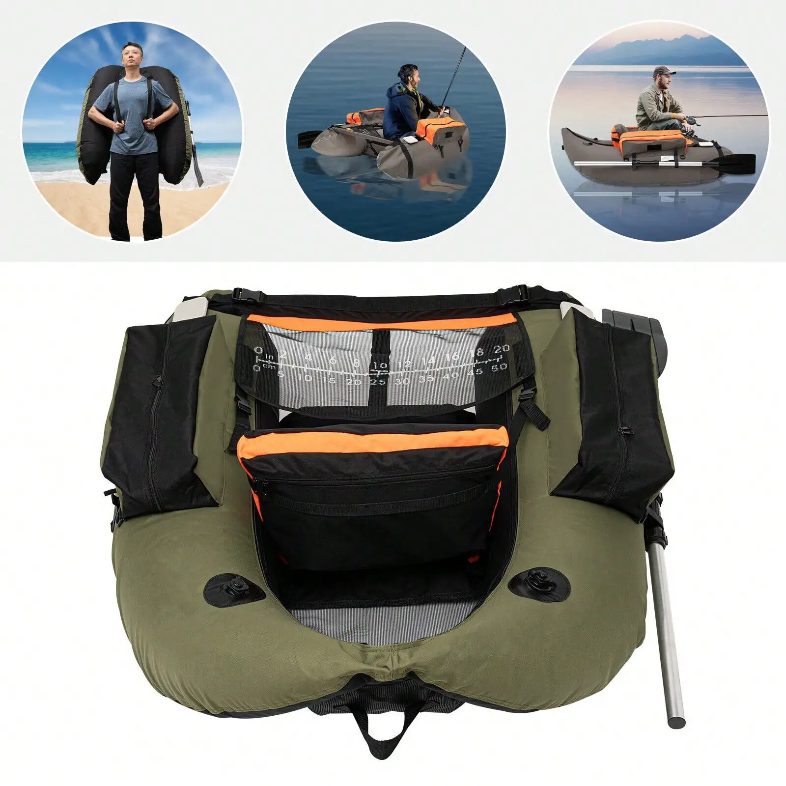 แพเรือตกปลาพองแบบพกพาพร้อมพนักพิงปรับได้กีฬาเรือกลางแจ้งสำหรับตกปลาตั้งแคมป์กิจกรรมทางน้ำ
