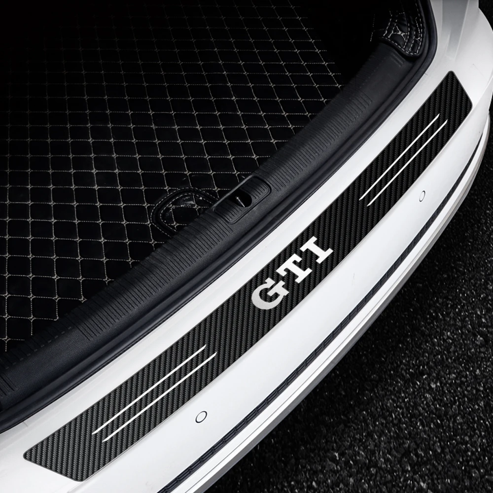 1Pcs Car Carbon Fiber Rear Bumper Trunk Protection Stickers for Volkswagen VW Scirocco GOLF MK6 Polo Tiguan CC PASSAT GTI R Line