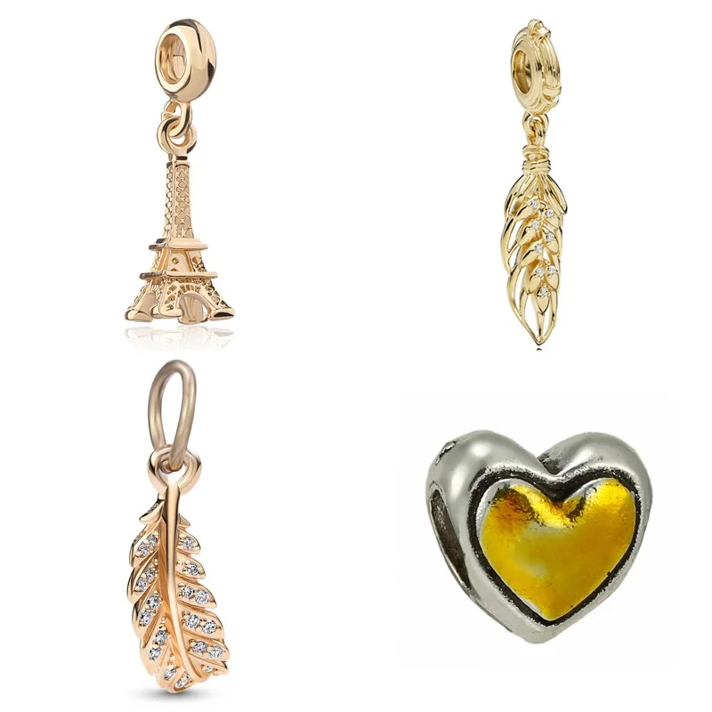 New Gold Color Series Bee Cactus Heart Pendant Charm Beads For Pandora Necklace Bracelet Keychain DIY Women Jewelry Gift