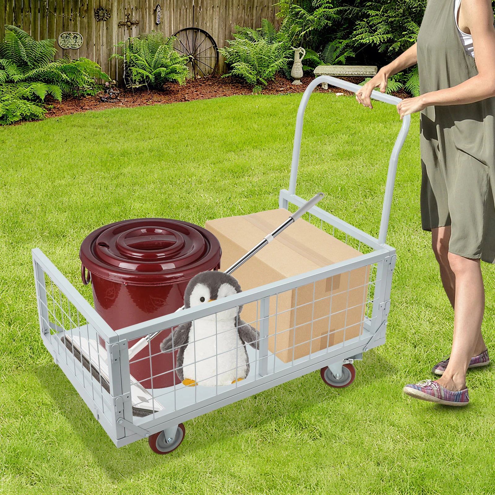 Wózek ręczny, wytrzymały wózek warsztatowy o udźwigu 1000 kg, uniwersalny wózek transportowy 4w1 z 4 kołami do zakupów/warzywniaków/szop magazynowych