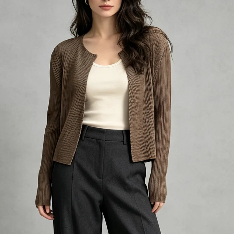 Miyake Pleated Jacket Plisse Women 2026 Autumn Winter Fold New Simple Versatile Fish Scale Pleats Buttonless Cardigan Coat