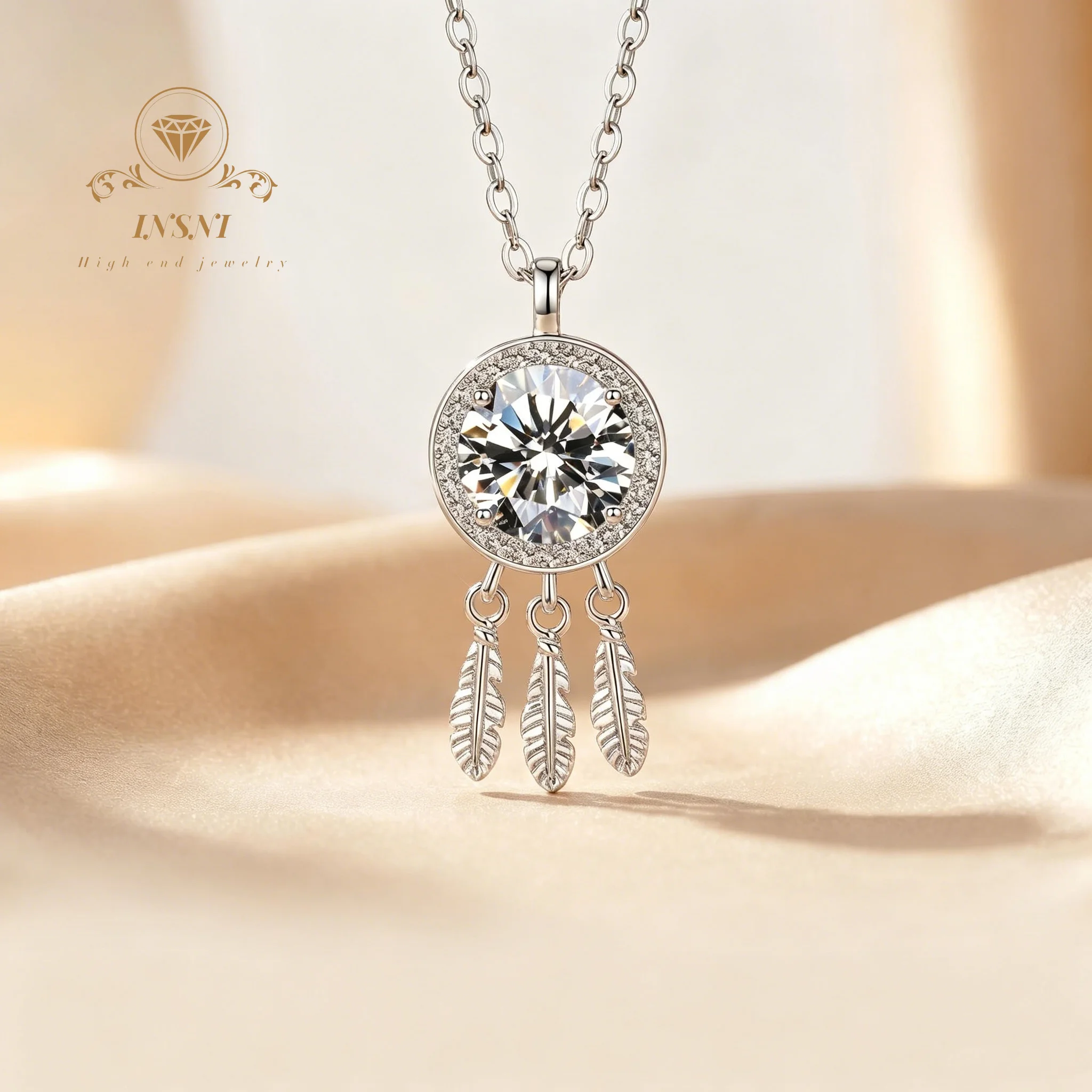 Moissanite 925 Sterling Silver Dream Catcher Necklace Women's High-end Sense Light Luxury Non-fading Collarbone Chain Pendant