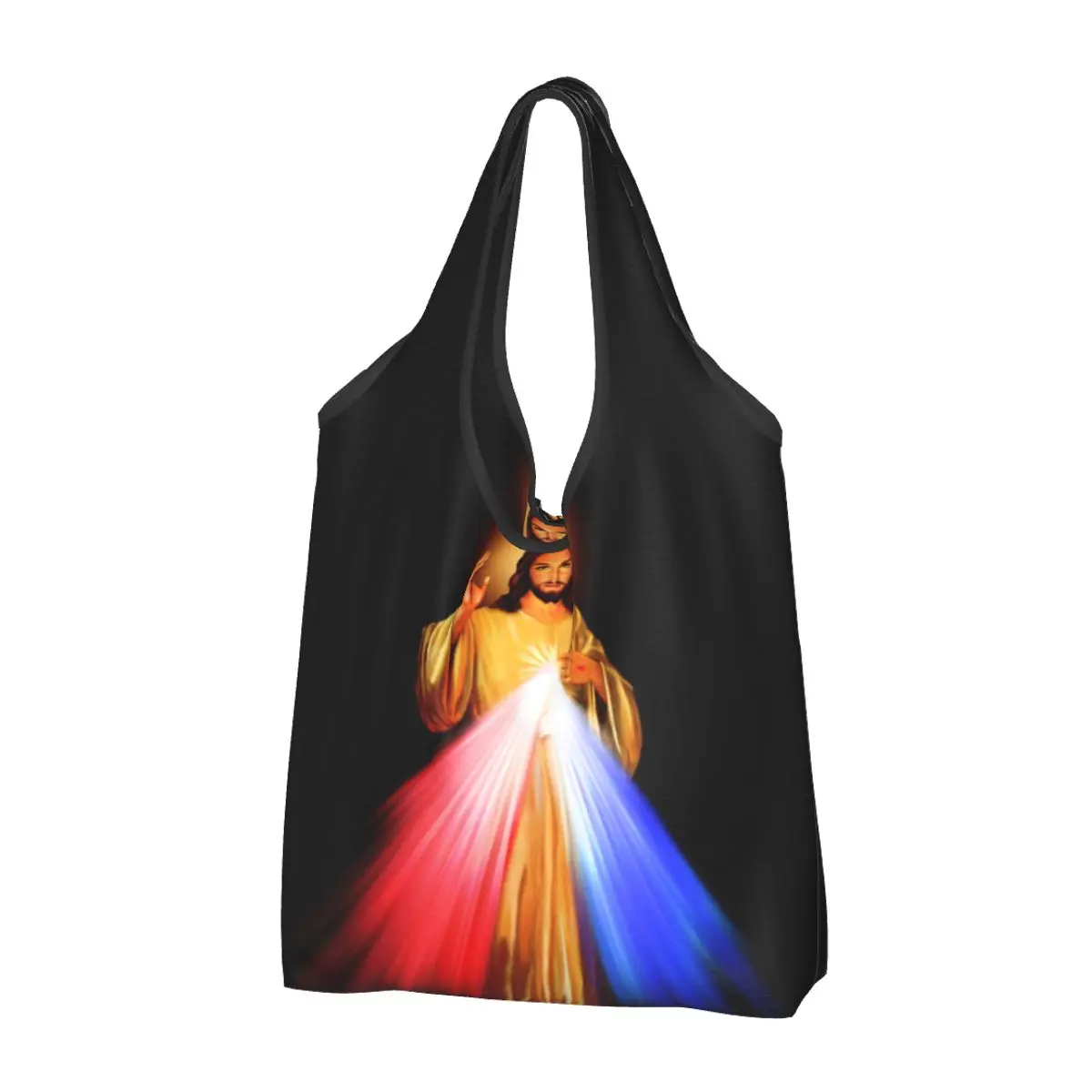 Reusable Divine Mercy Jesus Christ Grocery Bag Foldable Machine Washable Catholic Sacred Shopping Bags Large Eco Storage Bag