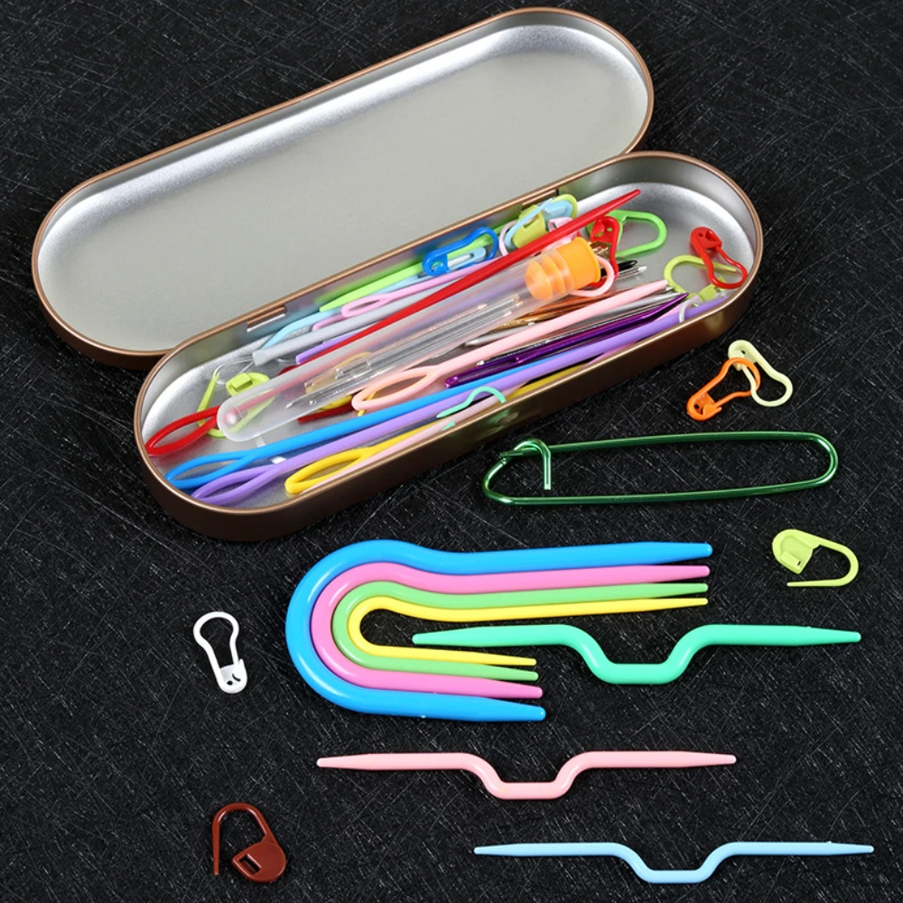 Professional Crochet Knitting Set with Large-Eye Blunt Needle Darning Needle Storage Box Yarn Needle Tapestry Needles Kit