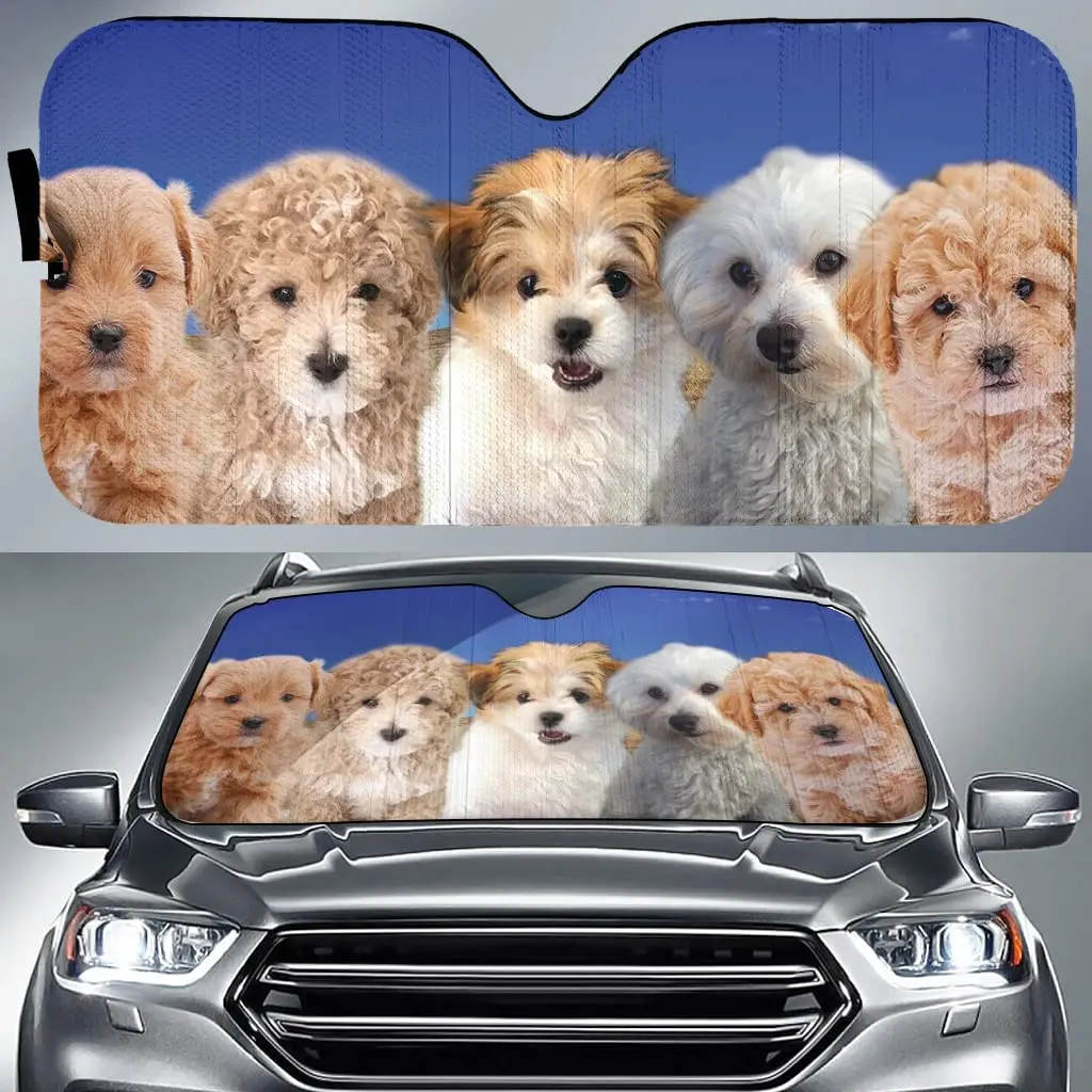 Funny Doodle Team Blue Pattern Car Sunshade, Doodles Auto Sunshade for Car Decor, Doodle Car Window Sun Cover for Dog Lover, Car