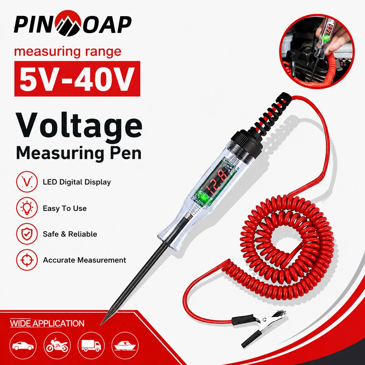 PINMOAP Voltage Test Pen Automotive Circuit Tester Electrical Test Light Compact Vehicle Diagnostic Tool For Car TruckMotorcycle
