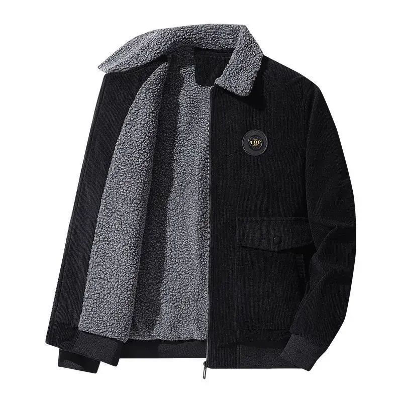 Cross-Border Autumn/Winter Men's Corduroy Wool Jacket Loose-Fit Fleece-Lined Thickened Casual Lapel Men's Wear Jacket