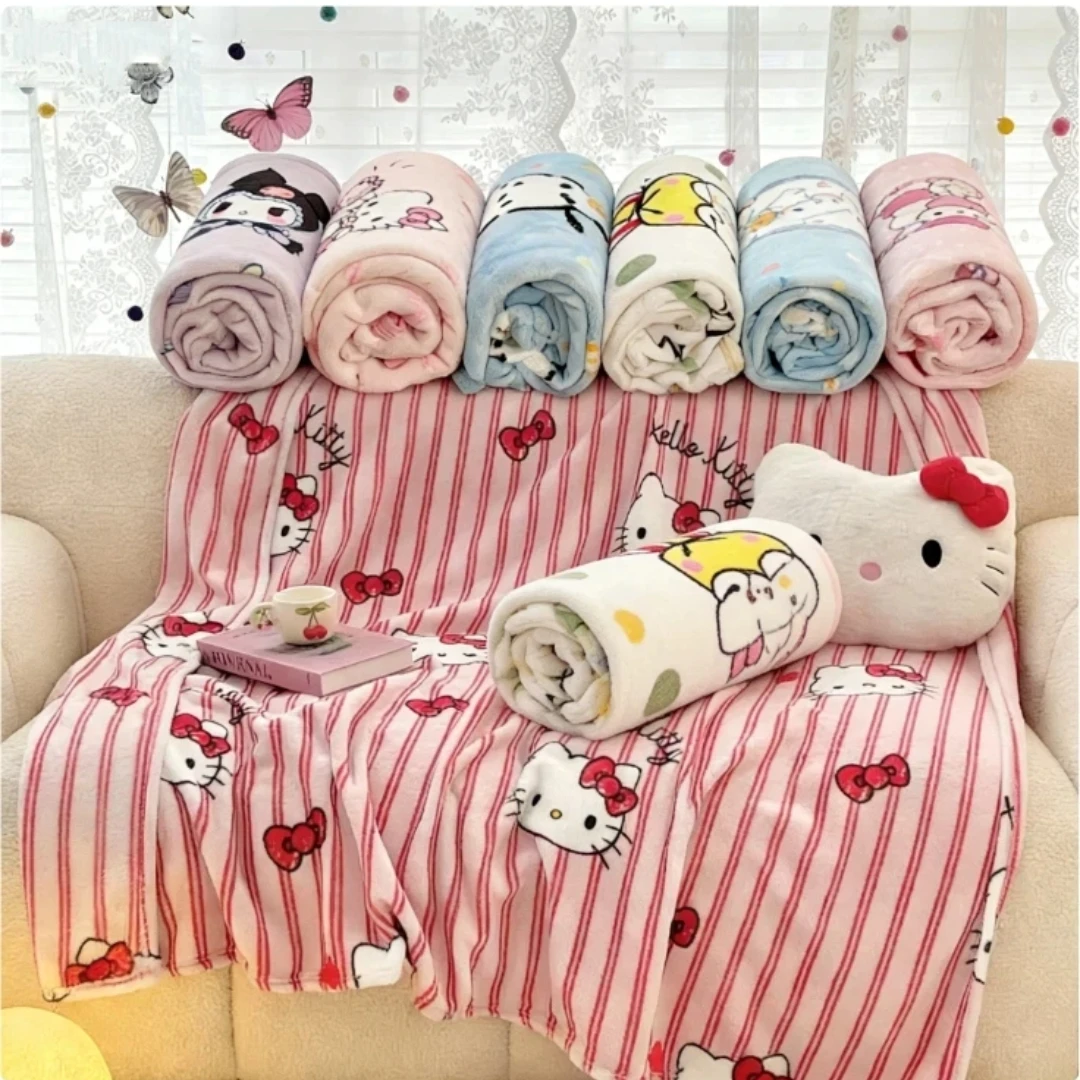 

Cute Hello Kitty Melody Double-Sided Milk Velvet Travel Shawl Blanket Office Blanket Cartoon Nap Sofa Warm Velvet Blanket Gifts