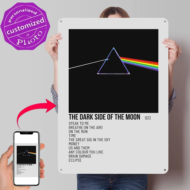 Pink Floyd - Dark Side of the Moon Personalized 3D Textured Metal Poster Wall Art Vintage Tin Signs for Home Decoration Luxury