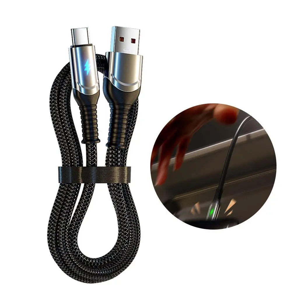 120 واط 6A نوع-C شحن سريع كابل بيانات التلقائي انقطاع التيار الكهربائي الحبل دائم مضفر شحن شاحن النايلون نوع-C البيانات بروتيك E1K8