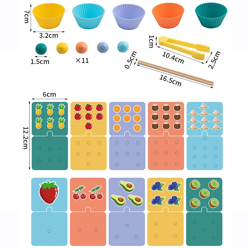 Clipe de frutas de madeira grânulo cálculo brinquedo matemática aprendizagem grânulo jogo educacional número correspondência quebra-cabeça colorido grânulo contagem toygift