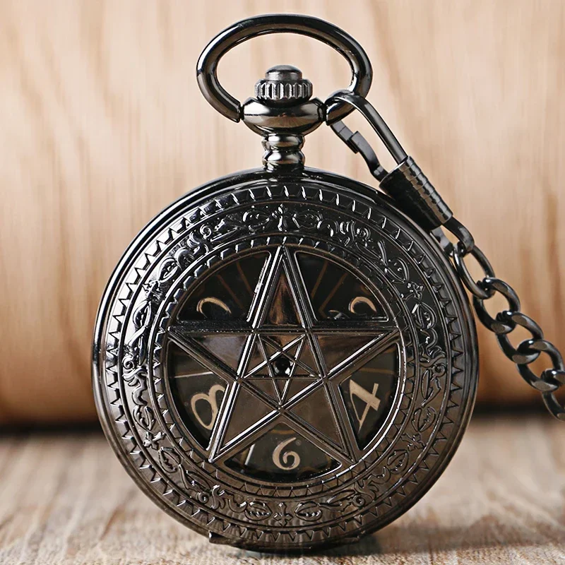 Vintage Pocket Watch Hollow Out Pentagram Design Steampunk Hand-winding Mechanical Clock for Men Women FOB Chain Gifts