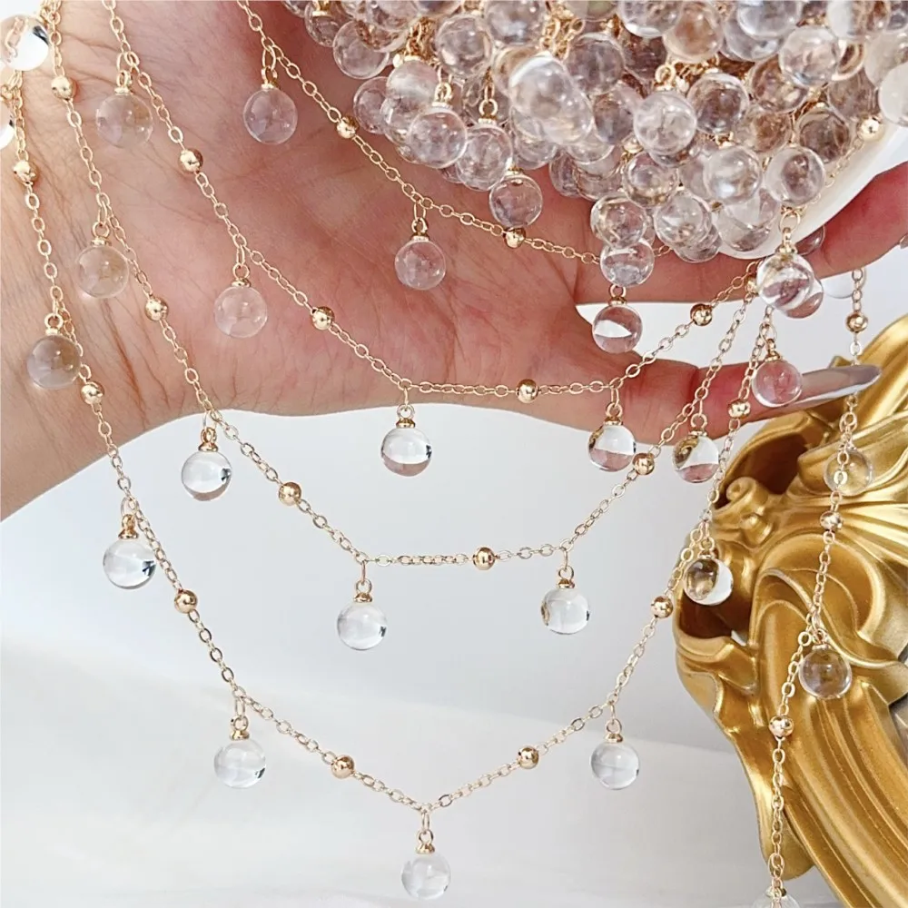 1 metro de contas de vidro transparente gelo com correntes de metal para diy pingente feminino colar pulseira jóias fazendo acessórios suprimentos