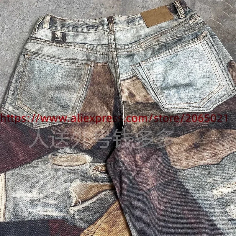 Retro Camouflage Tie Dye Hole Patchwork CARGO Workwear Pants Men Women Multi Pocket Jogger Drawstring Sweatpants