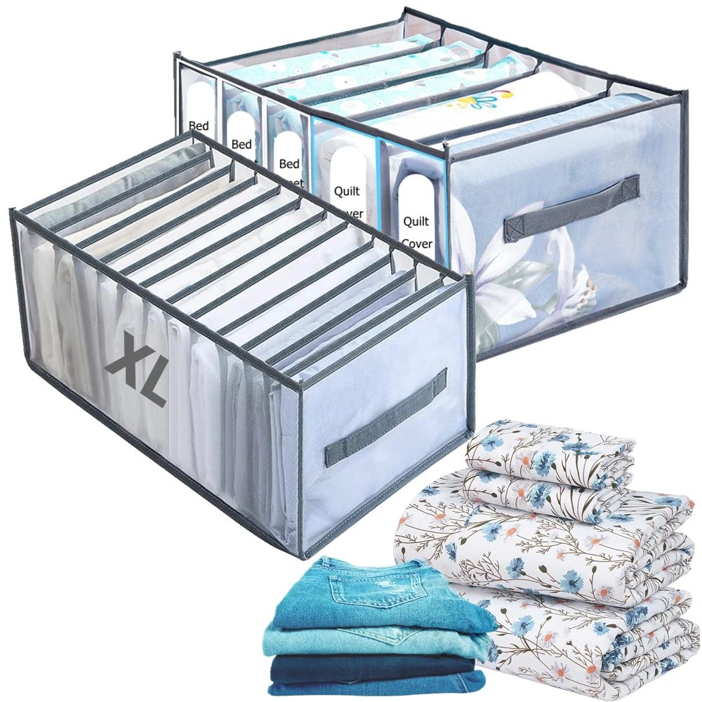 Wardrobe Clothes Organizer Large 5/12 Grids Quilt Cover Storage Bed Sheet Closet Organizers Compartment Space Save Storage Box