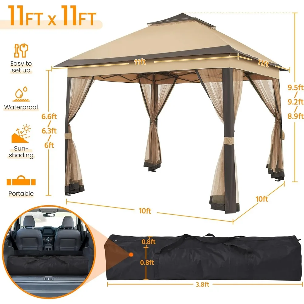 Imagem -03 - Instantânea Pop up Outdoor Canopy Pátio Gazebo Sun Shade Tenda com Bolsas de Areia Double Tiers 11x11