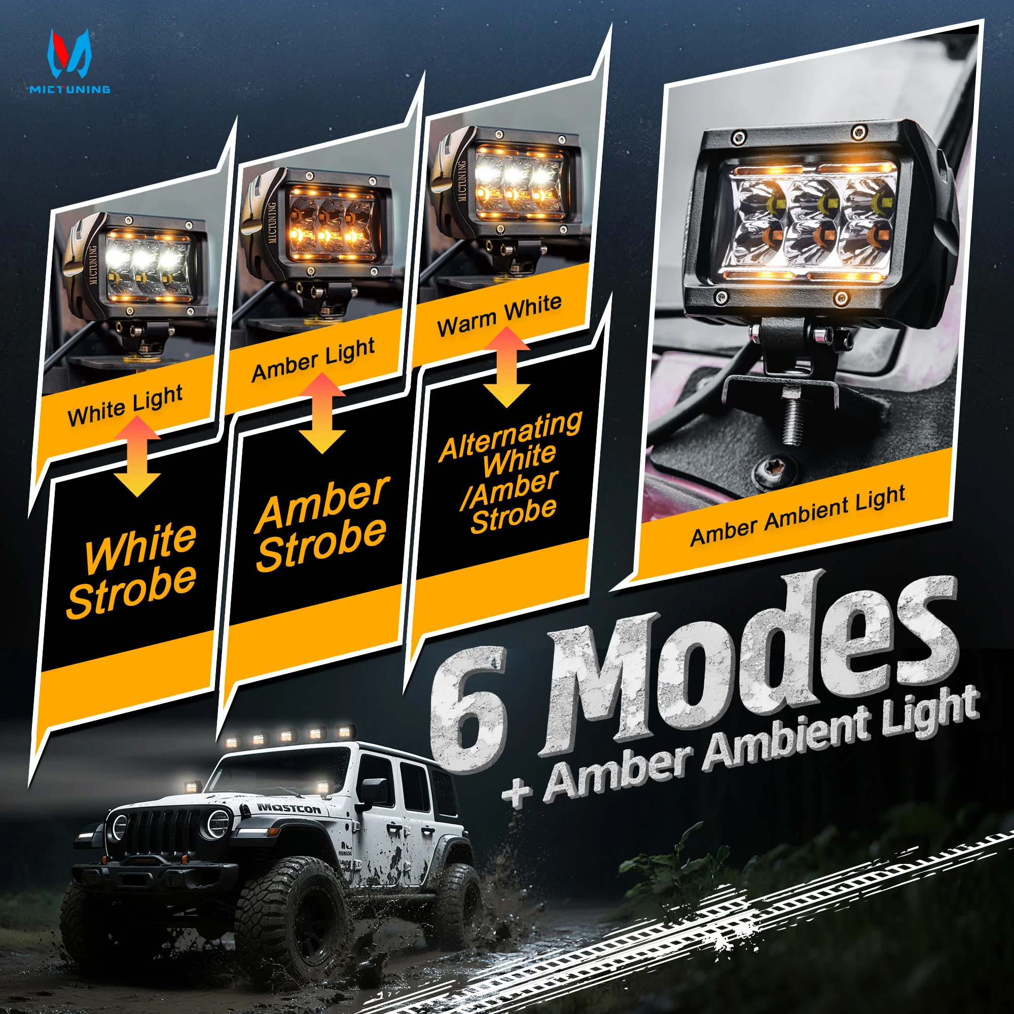 

MICTUNING 2PC LED Spot LED Off-Road Lights, Super Bright Driving Fog Lights,K1 Spot Bi-Colour 6 Patterns with Wiring Harness