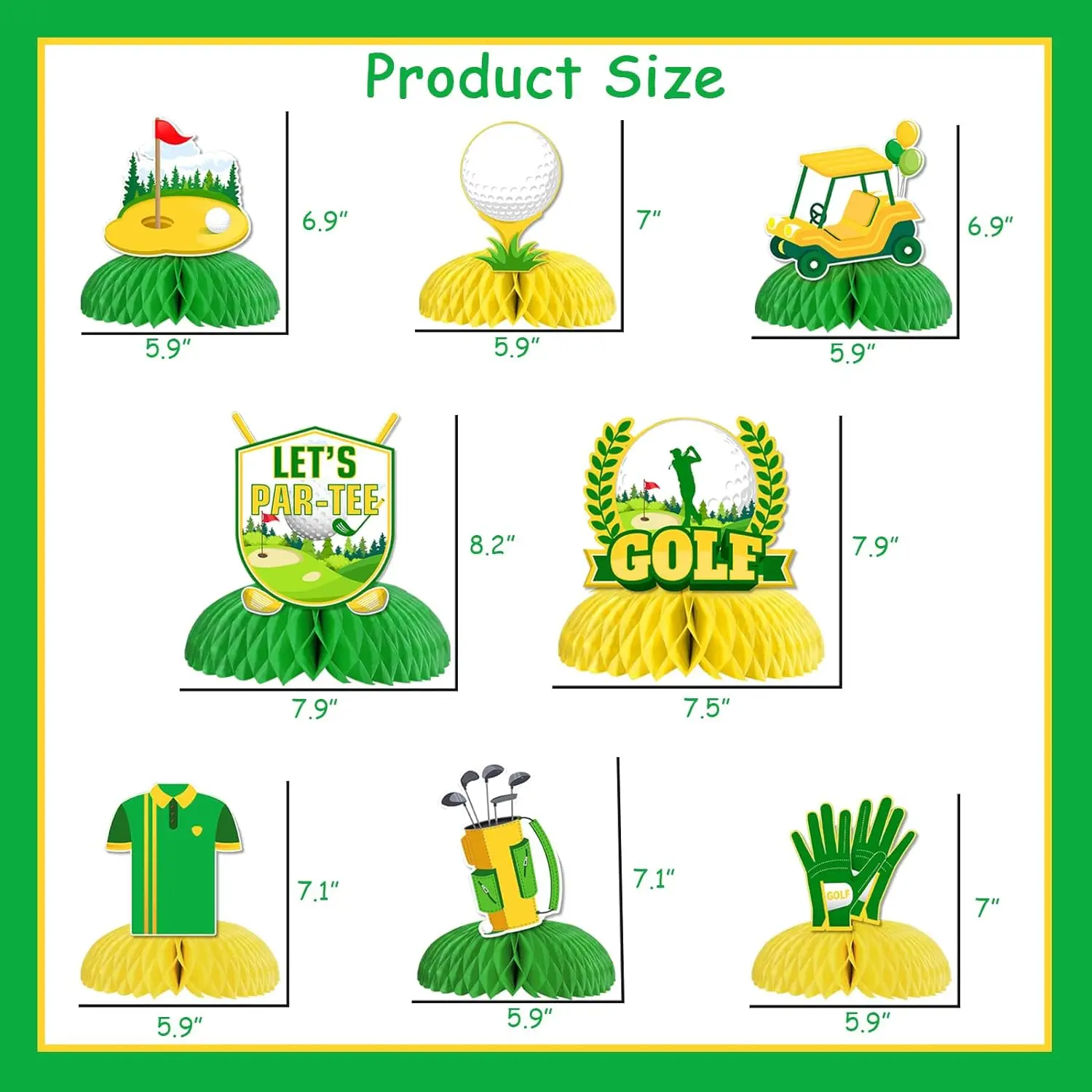 8 PCS Golf Party Table Decor centrotavola a nido d'ape per Table let's Partee Table Toppers forniture per feste di compleanno a tema sportivo